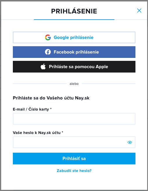 Přihlášení na e-shopu nay.sk