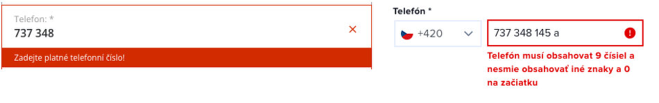 validace telefonního čísla